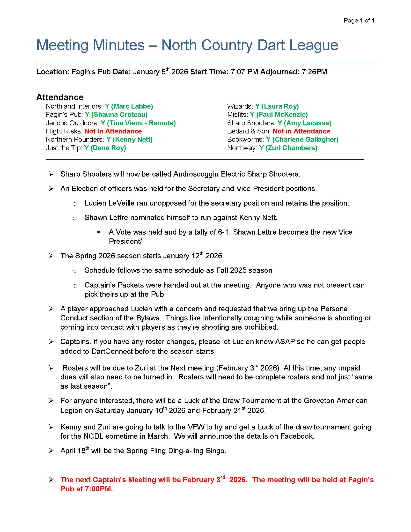 January 2026 Meeting Minutes